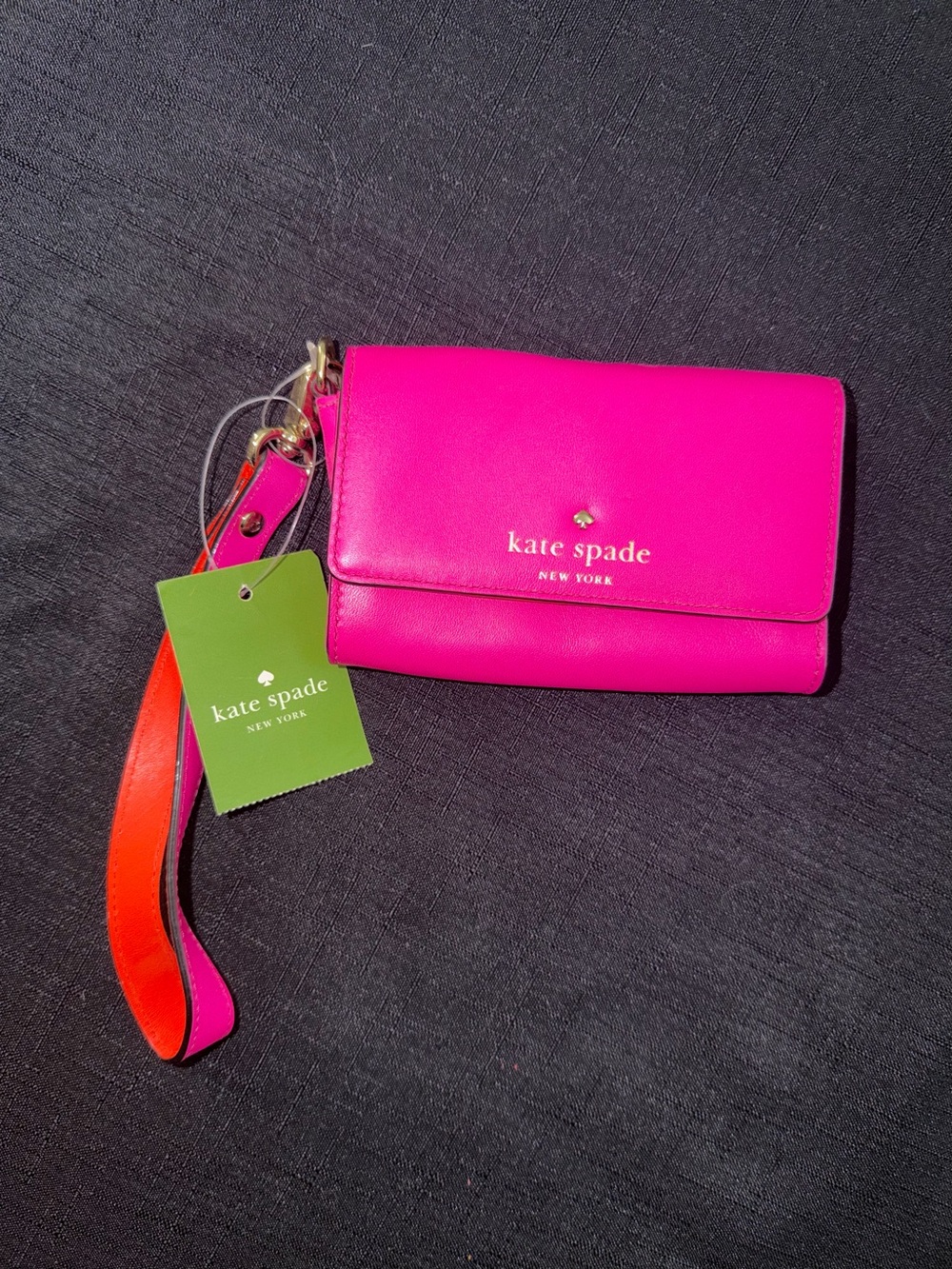 Kate Spade Bright Pink Leather Wristlet with Red